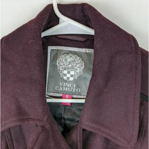 Vince Camuto Double-Breasted Long Wool Coat, Burgundy, Women's Medium - Picture 2 of 3